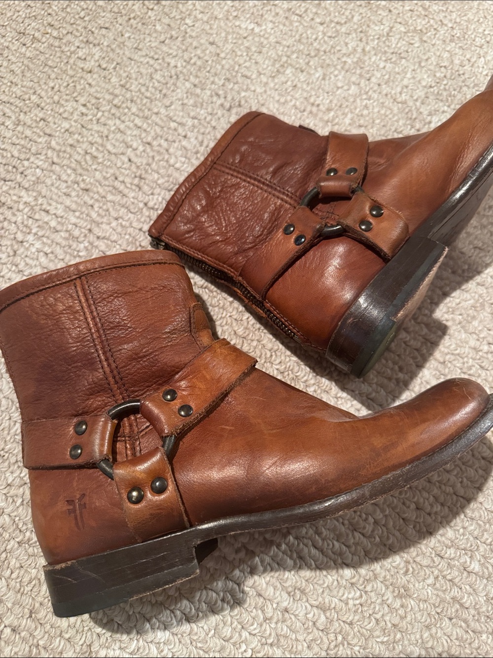 Frye Brown Leather Harness Ankle Booties Size 6